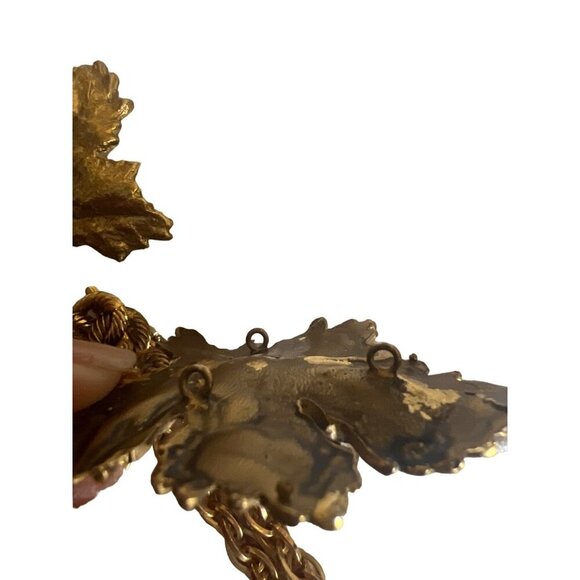 Vintage Demi Parure Set of Necklace Bracelet Huge Gold Plate Maple Leaves - Picture 14 of 14